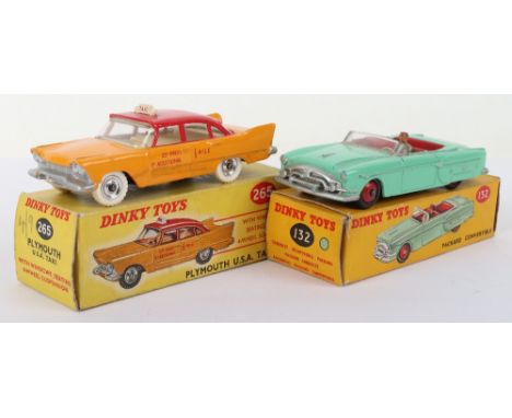 Two Boxed Dinky Toys USA Cars, 132 Packard Convertible, pale green body, red interior/wheel hubs, driver, correct colour spot