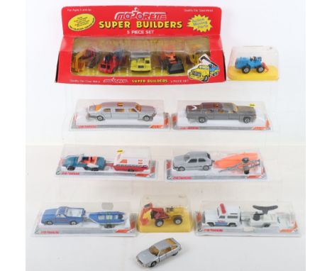 Majorette (France) Diecast Models, Super Builders 5 Piece Set, Roller, Front End Loader, Crane Truck, Super Dump Truck, and S