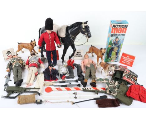 A Large Quantity of Vintage Action Man Dolls, Clothes and equipment, including: seven action man dolls, 1 x painted head, 6 x