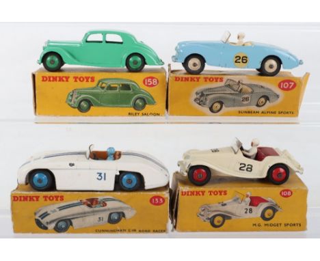 Four Boxed Dinky Toys Cars, 107 Sunbeam Alpine Competition, pale blue body, cream interior/wheel hubs, white driver, no.26 ,1