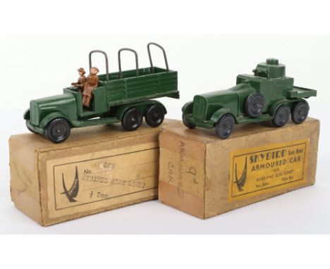Two Boxed Skybirds Military Vehicles, 36a Lanchester Armoured Car, with revolving gun turret and 36b Army lorry, both in exce