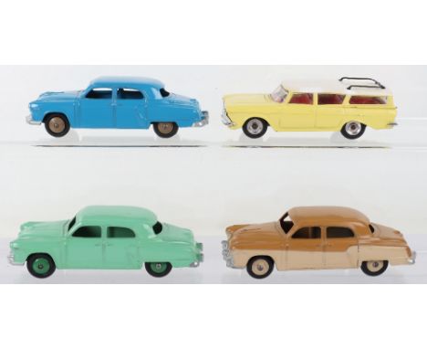 Four Unboxed Dinky Toys USA Cars,172 Studebaker, pale green body, mid green wheels hubs, 172 Studebaker, mid blue body, tan w