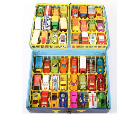 Matchbox Lesney Superfast Collectors case with Forty Eight models, including,1,Dodge Challenger,3. Boss Porsche, 5. Seafire (