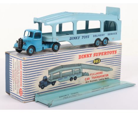 Dinky Toys 982 Bedford Pullmore Car Transporter with detachable loading ramp, mid blue cab/wheel hubs, light blue back in nea