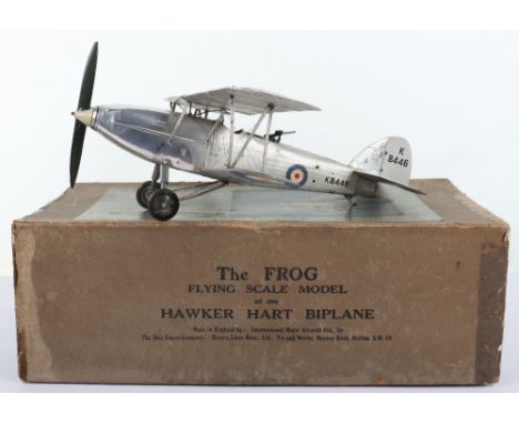 Scarce Frog Aeroplane Hawker Hart Biplane, aluminium/silver paper body, clip on bi wings K-8446, Lewis Gun, with lubrication 