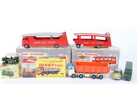 Dinky Toys Boxed 984 Car Carrier and 985 Trailer, Car carrier, red/grey body ‘Dinky Auto Service’ and trailer for car carrier