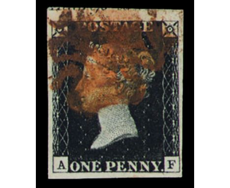 First issue 1 p. black sheet corner Raybaudi U2  1840 - Prima emissione 1 p. nero bordo di foglio - Cert. Raybaudi (Bol. n. U