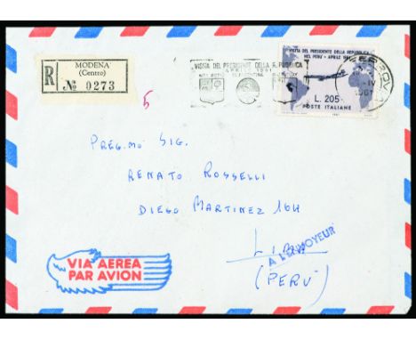  1961 - Gronchi Rosa 205 L. - L’aerogramma con l’esemplare ricoperto e timbro di arrivo a Lima + 170 L. e 185 L. su altri due