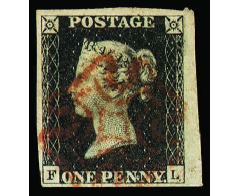 First issue 1 p. black Bolaffi U1  1840 - Prima emissione 1 p. nero - Cert. Bolaffi (Bol. n. U1)(SG n. 2) -  usato  Base d'as