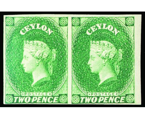 First issue 2 p. green dark yellow horizontal pair Signature A.D. Certificate Bolaffi 1857 - Prima emissione 2 p. verde giall
