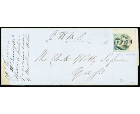 First issue 2 p. blue I plate worn-out engraving, lower left sheet corner on letter  of the 30th January to Sydney - Wide mar