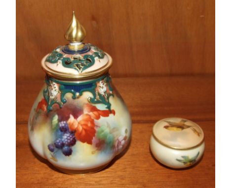 A Royal Worcester ovoid quatre-lobed pot pourri vase and cover painted with blackberries, leaves and blossom, unsigned, shape