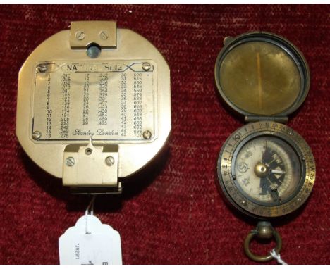 A Cavalry school brass compass by JH Steward, 5cm diameter and a brass hexagonal shape Natural Sine compass by Stanley, Londo