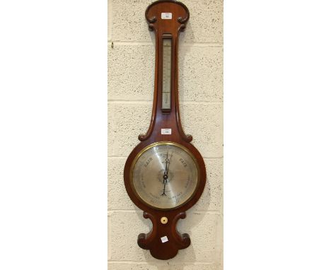A rosewood banjo barometer, having mercurial column action and thermometer, the silvered dial marked 'Heath, Plymouth', 101cm