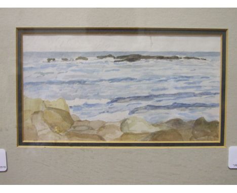 T C Gotch WAVES BREAKING ON A SHORELINE Watercolour sketch, signed with initials, 10 x 19cm, originally from a sketchbook bro