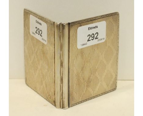 A white metal rectangular card case with engine-turned decoration, 8.5 x 7.5cm.