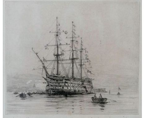 Lieut-Com Rowland Langmaid, RN (1897-1956), THE NEEDLES, ISLE OF WIGHT, etching, 7 x 29 cm, and HMS VICTORY, 15 X 18 cm, both