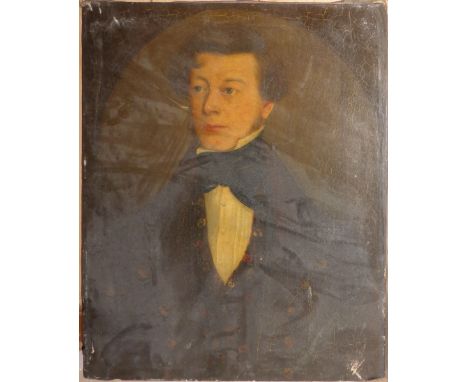 English School (19th century), Head and shoulders portrait of a gent, oil on canvas, 65 x 55cm, unframed