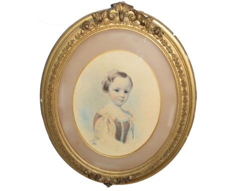 J Caw (19th century), Portrait of a young child, watercolour, signed and dated 1863 lower right, 37 x 29cm