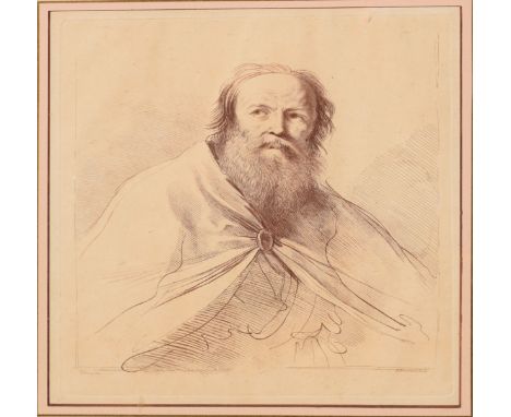 After Guercino, engraved by F Bartolozzi, Portrait, sepia engraving, 29 x 26cm   