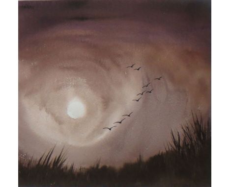 Keith Nash, "Last Light", watercolour, signed lower right, 25 x 25cm