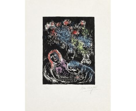 Marc Chagall (1887-1985)Couple sur Fond Noir II (Mourlot 707a) Lithograph in colours, 1973, on Japon nacré paper, signed and 