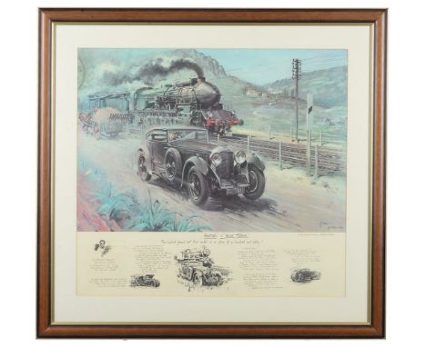λ Terence Cuneo (British 1907 -1996), print of original painting. 'Bentley V Blue Train' Print 70cm by 76cm. Framed. λ indica