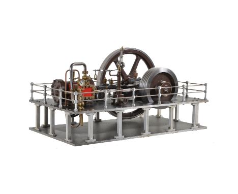 A fine exhibition standard model of a horizontal live steam mill engine, mounted on engine room floor supported by sixteen mi