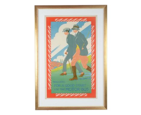 C.R.W. Nevinson (British 1889-1946) Walkers. For a Good Start Use The Motor-Bus. Lithograph in colours, 1921, printed by The 