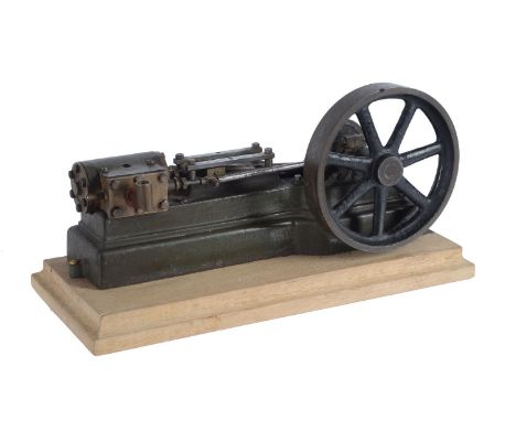 A model of a Stuart Turner S50 horizontal mill engine, being of open balanced crank design with cross-head guides, eccentric 