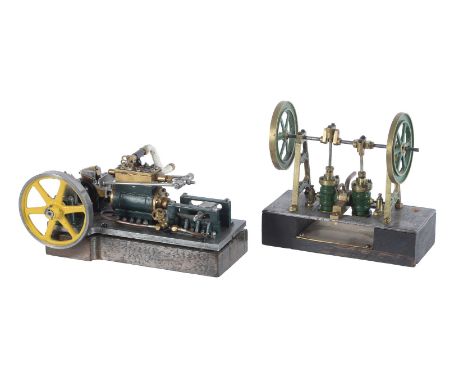 A small horizontal mill engine with central mounted cylinder, cross-head guides, balanced crank, eccentric driven steam valve