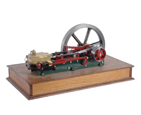 A well engineered model of a single cylinder horizontal mill engine, having open crank with wishbone linkage to direction con