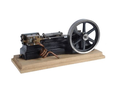 A model of a Stuart Turner S50 horizontal mill engine, being of open balanced crank design with cross-head guides, eccentric 