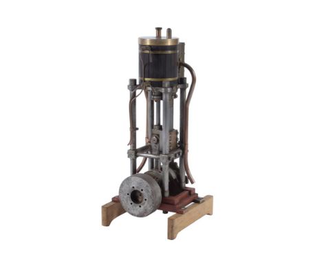 A well engineered model of a full size steam boat engine, with wooden clad single cylinder 4 1/2 inch stroke by 4 1/2 inch bo