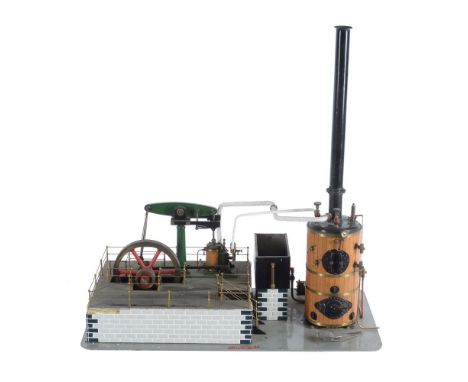 A well engineered model of a Stuart Turner beam engine steam plant, the engine with central column supporting beam with split