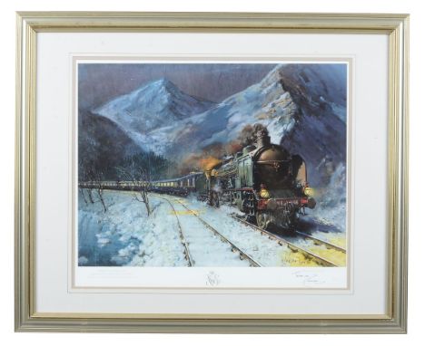 λTerence Cuneo (British 1907 -1996), limited edition print. 'Simplon-Orient Express' Approaching the Swiss border on the Dijo