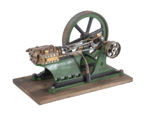 A vintage model of a horizontal mill/wall engine, having eccentric driven pistol steam valves, open crank with oiler cups, 16