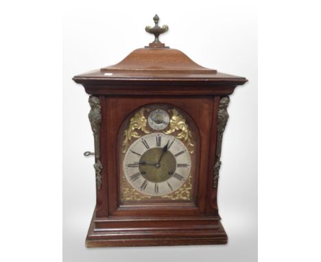 A mahogany eight day bracket clock with silvered dial, height 43 cm