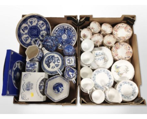 A quantity of Ringtons caddies, chintz teapot, blue and white plates, antique floral-decorated part tea service, Colclough pa