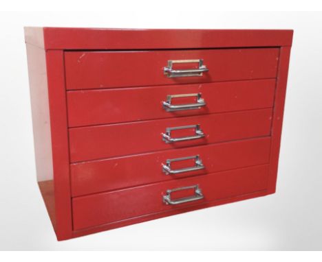 An enamelled five-drawer tool chest, width 41cm.