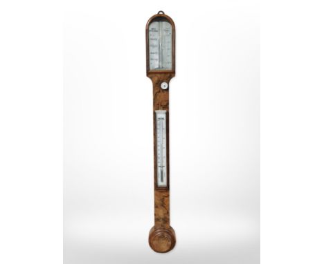 A burr walnut mercury stick barometer by Smith, Beck & Beck of London, length 93cm.