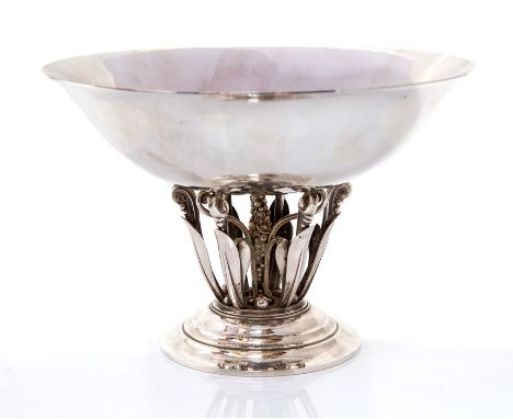 George Jensen- A Danish silver large pedestal centrepiece bowl, with openwork pedestal base comprising scrolled decoration an