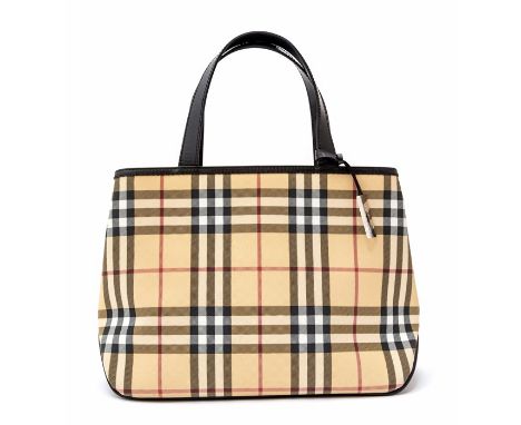 Burberry - a Burberry Nova Check patterned small shopper handbag, printed Nova pattern with black leather double handle, zip 