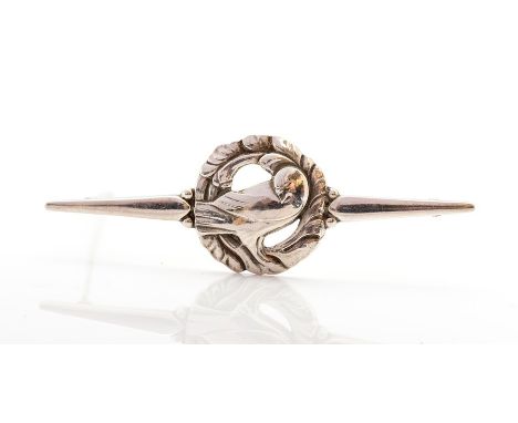 Kristian Mohl Hansen for Georg Jensen - a Danish silver dove bar brooch, designed circa 1910, the central reticulated roundel