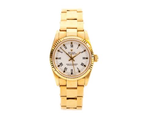 Rolex - a  ladies 18ct gold Rolex Oyster-Perpetual Superlative Chronometer wristwatch, circular white dial, approx. 30mm, Rom