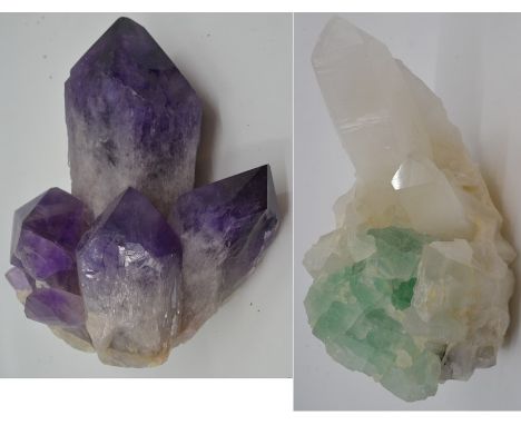Two crystal specimens, including amethyst and clear quartz (2)