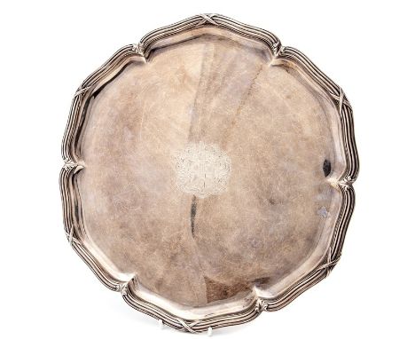 A silver salver, Sheffield 1909, maker Thomas Bradbury & Sons Ltd, engraved with Wigram family Cote of Arms, dating back to S