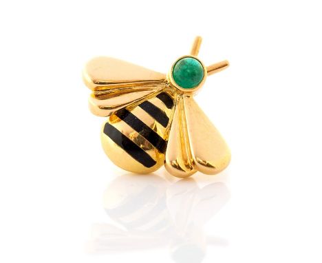 Cartier - A Cartier emerald, enamel and 18ct gold bee pin, set with a round cabochon emerald, approx. size 16MM X 15MM,  seri