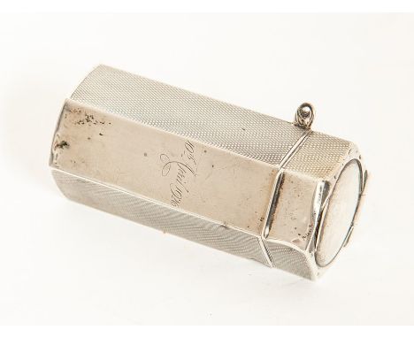 A late Victorian silver chatelaine cigarette holder, the plain and engine turned sections with hinged cover, gilt interior, s