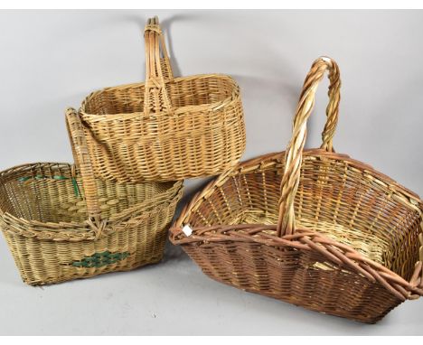 Two Vintage Wicker Shopping Baskets and a Wicker Flower Trug 
